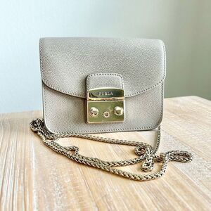 Furla Metropolis Mini Crossbody Taupe Gold Chain
